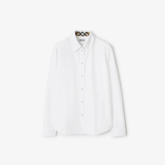 burberry check trim cotton poplin women long sleeve shirt